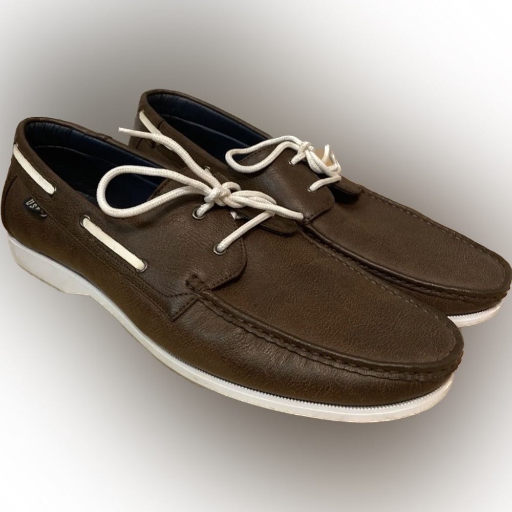 US Polo Assn size 11 Paxton Dress Shoes Dark Brown with White bottoms and laces